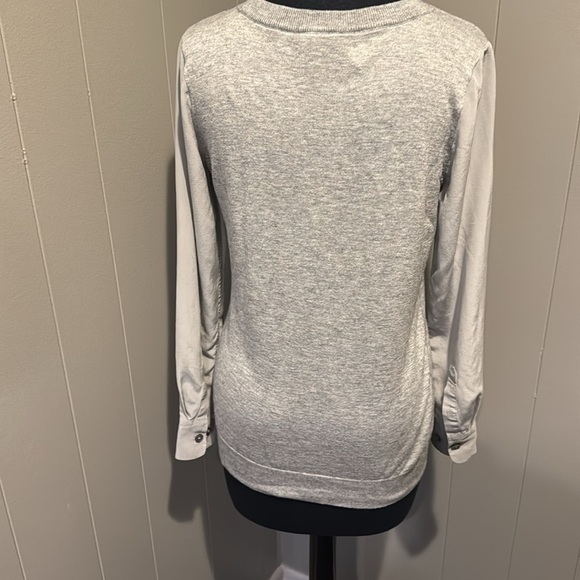Joie gray silk cuffed sleeve nylon/rayon/wool/cashmere body crewneck sweater. Sm - Picture 4 of 7